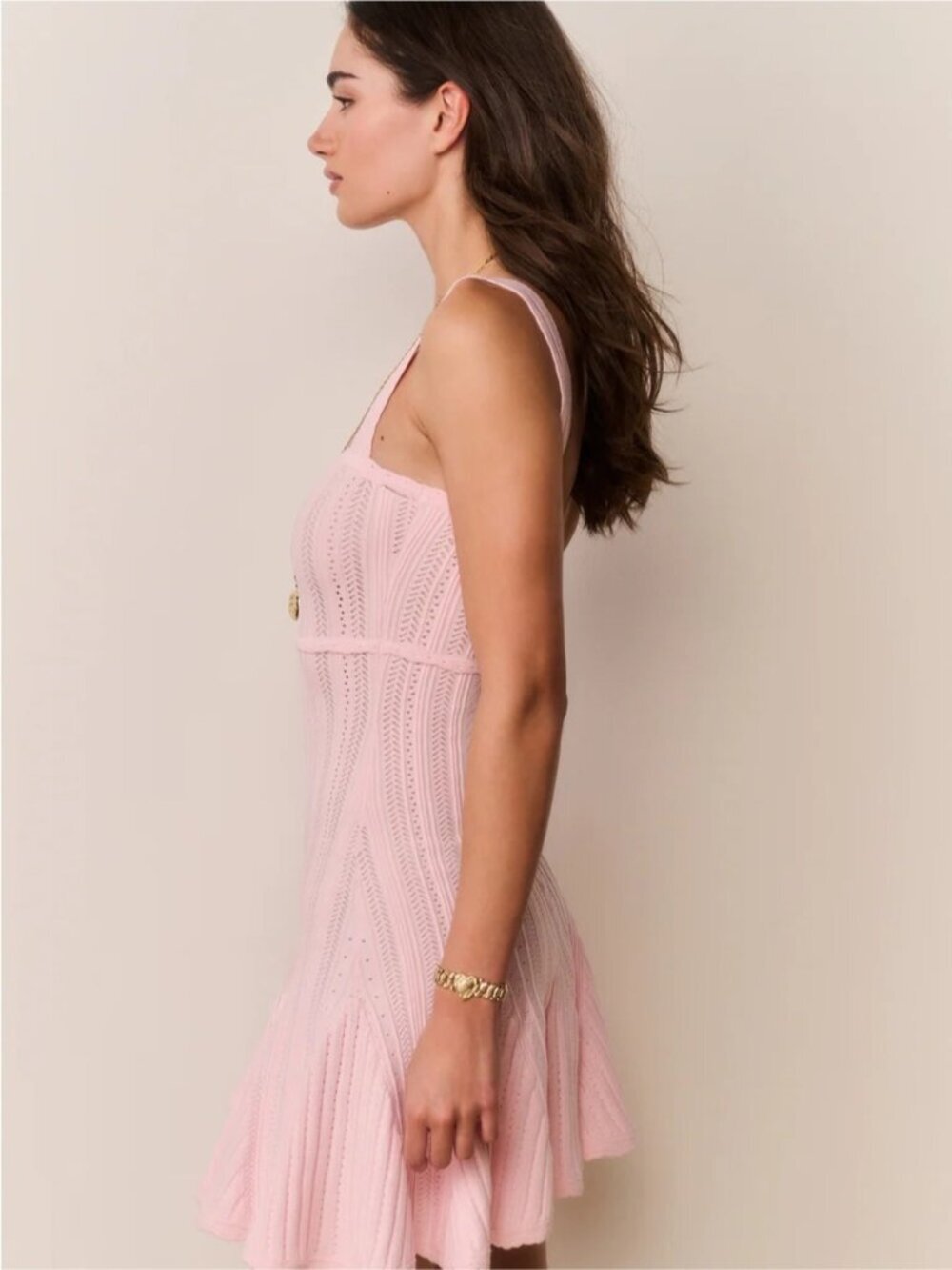 NWT Loveshackfancy Tabatha Stretch Pointelle Mini Dress Peach Sorbet Pink | XS - Picture 6 of 16